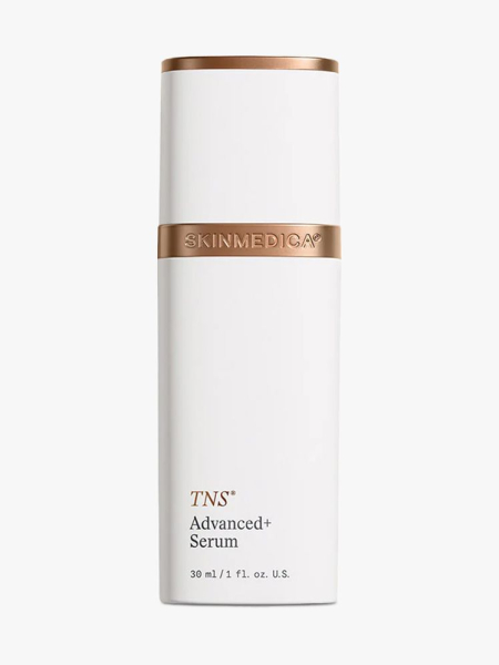 SkinMedica TNS Advanced+ Serum in branded component on a light gray background